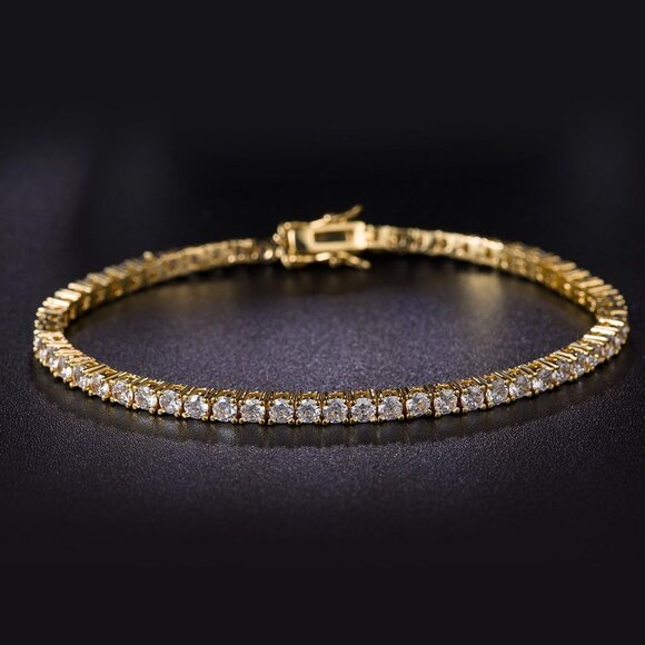 Luxury Gold Tennis Bracelet with Sparkling CZ Diamonds – 7.5” Elegant Jewelry - Picture 2 of 3